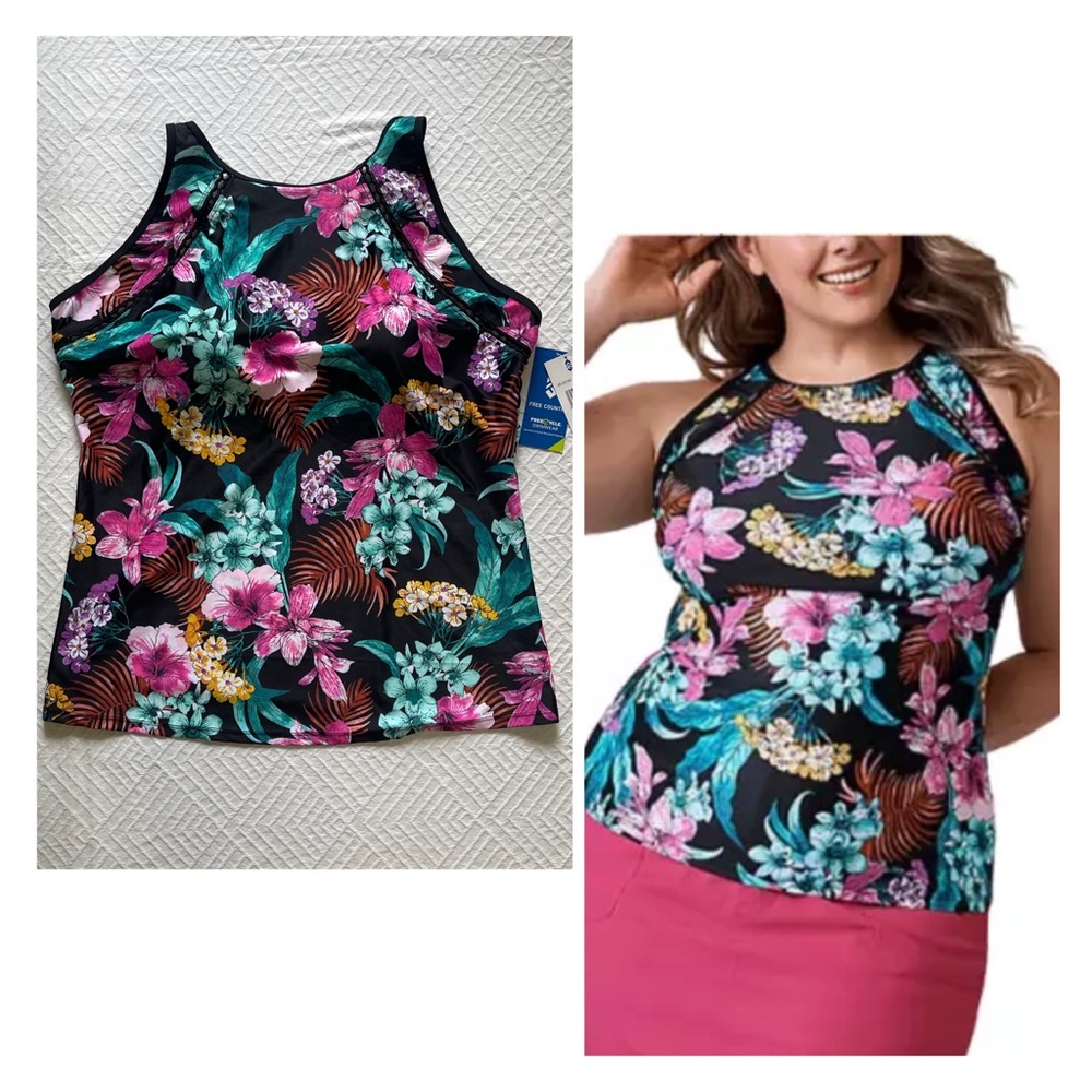 NWT Free Country Tankini Women’s Swimsuit Top Plus Size 3X Multicolor